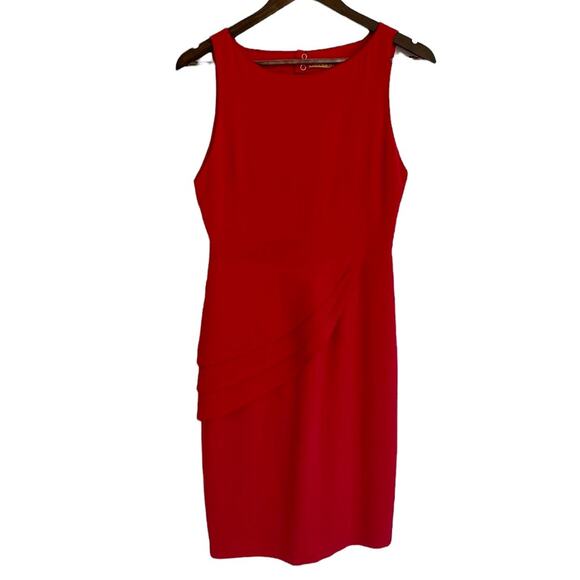 Alice + Olivia Asymmetrical Side Ruffle Back Cutout Dress Bright Poppy Small - Picture 3 of 14